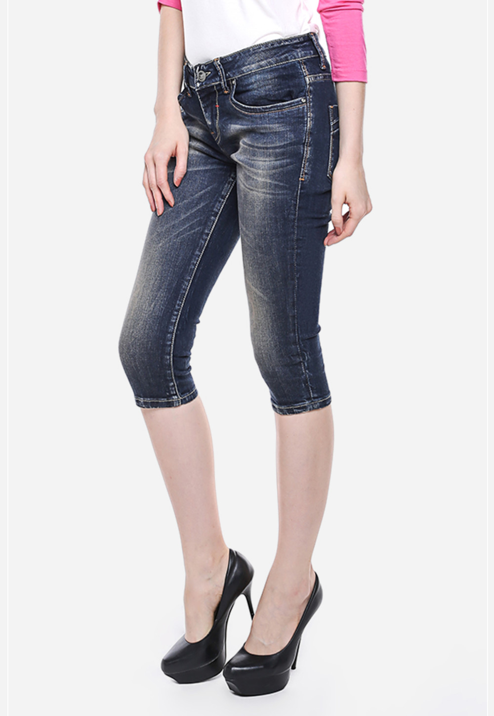  Celana  Capri Biru  Navy Slim Fit Jeans Premium